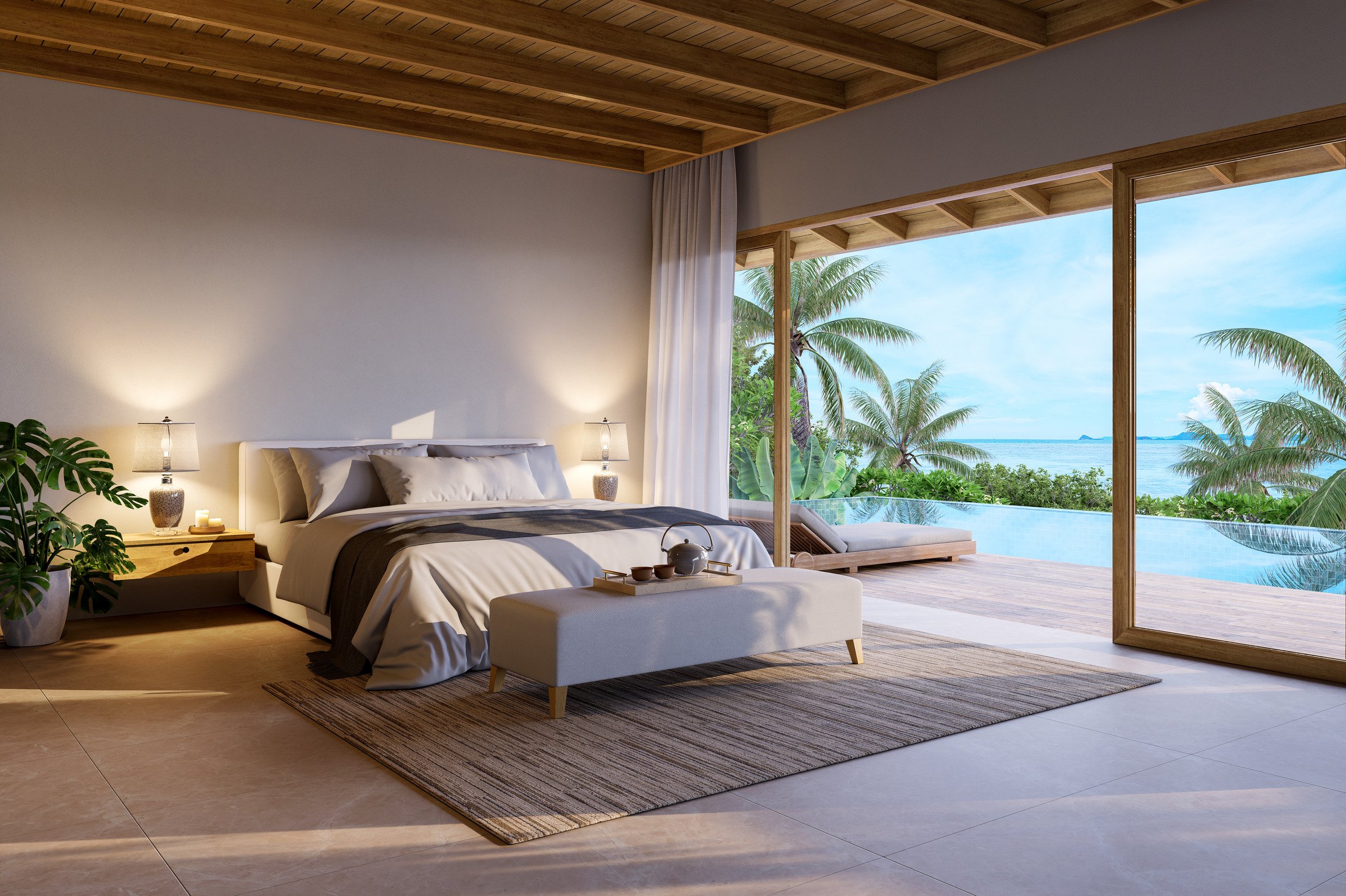 Luxury bedroom with ocean view