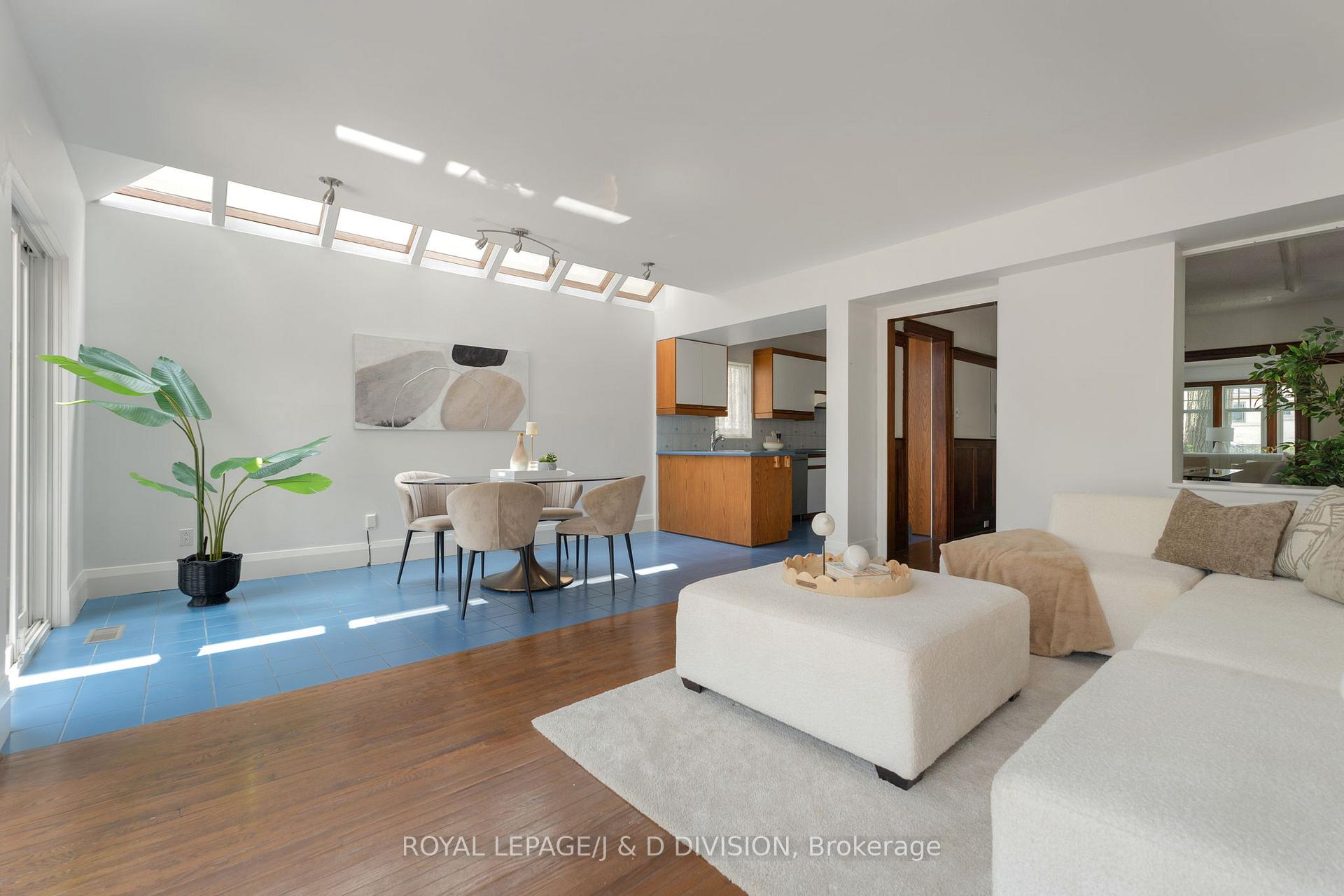 Family Room with Skylights over eating area