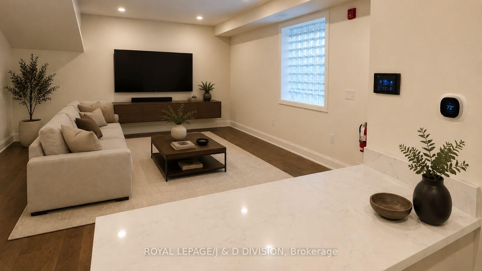 Virtually Staged from kitchen island family room