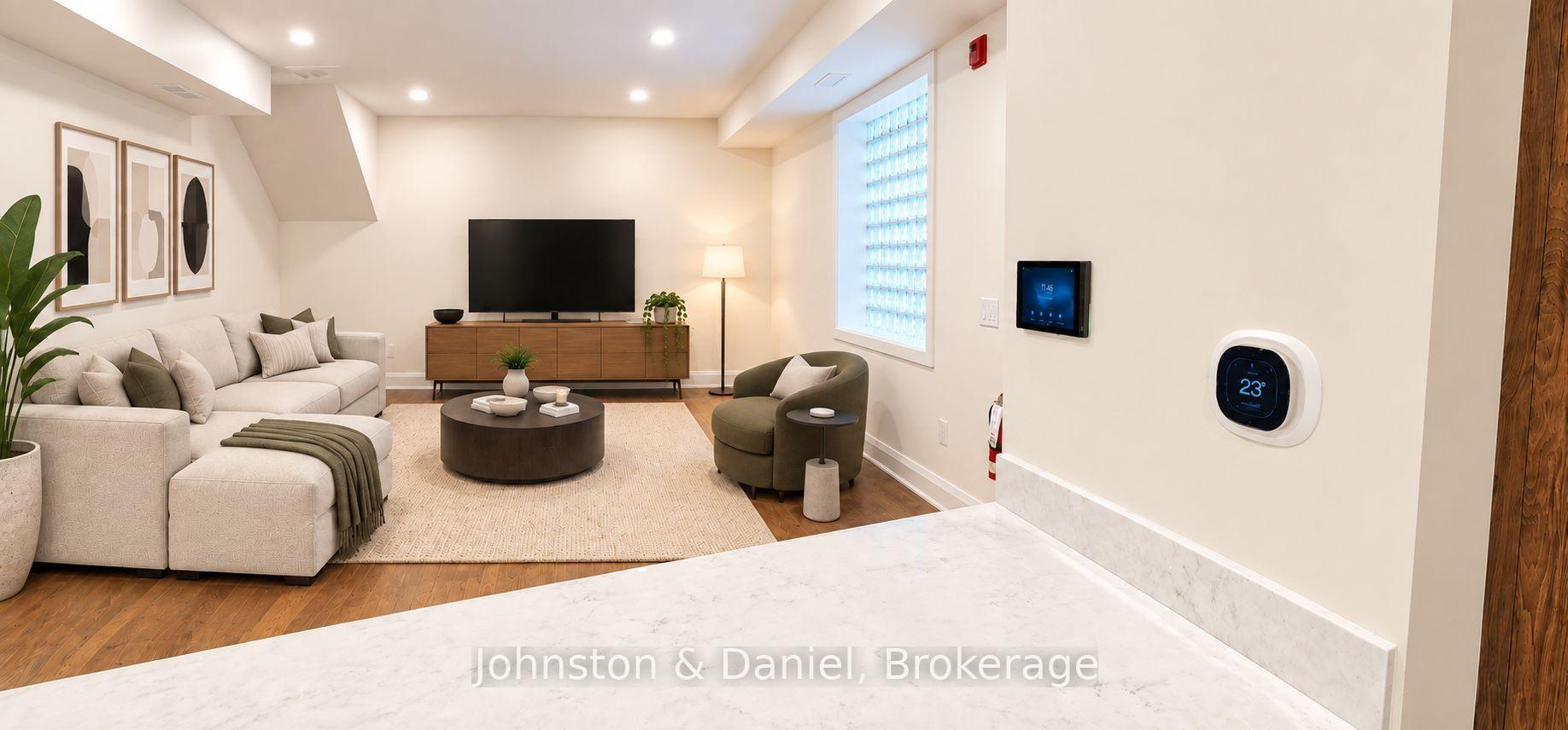 Virtually staged family room -view from kitchen