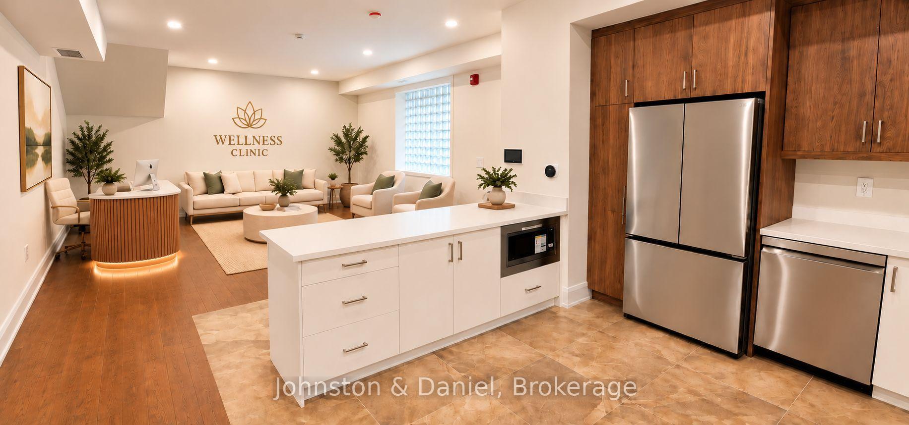 Virtually staged reception view from kitchen