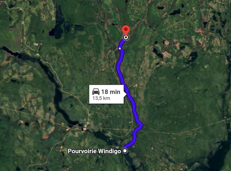 Distance chalet- pourvoirie Windigo