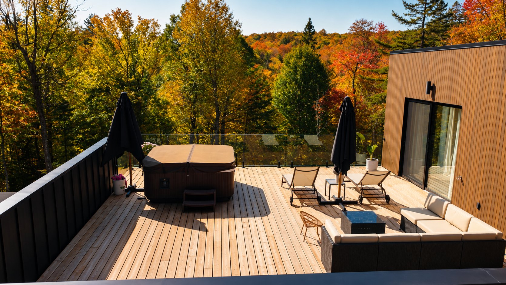 Terrasse sur le toit avec spa.