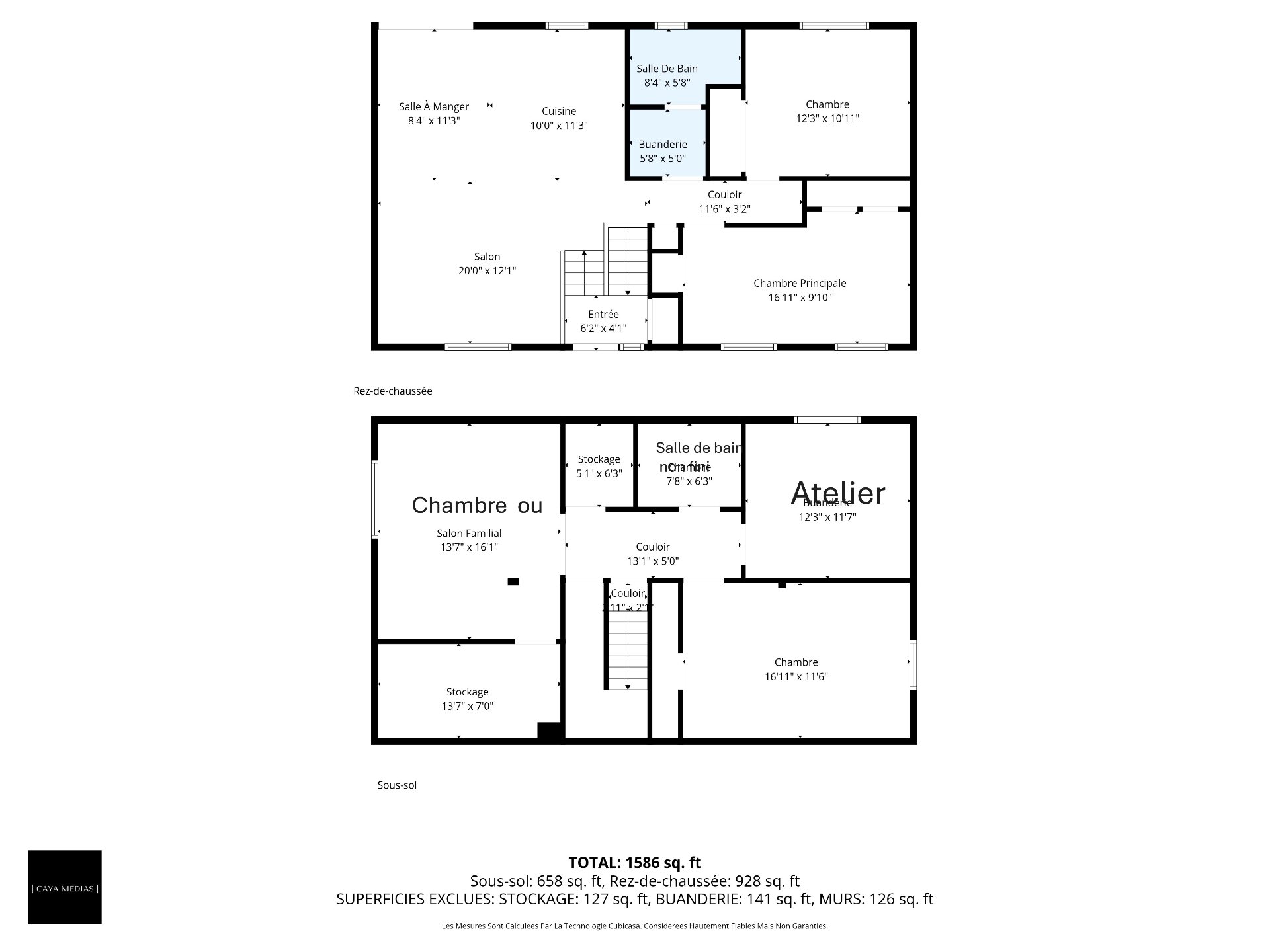 plans des 2 niveaux avec dimensions des pièces