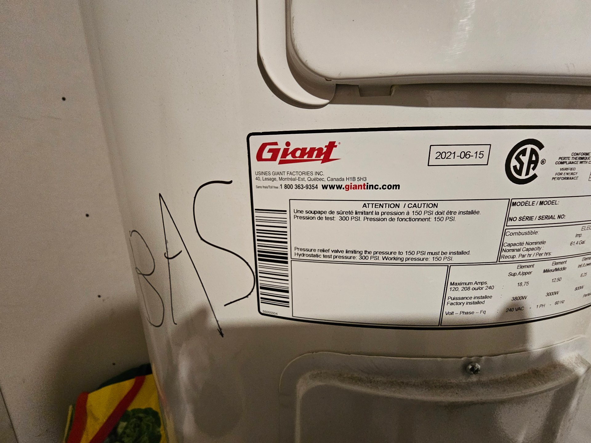 Chauffe-eau du Rez-de-chaussée, # 3694