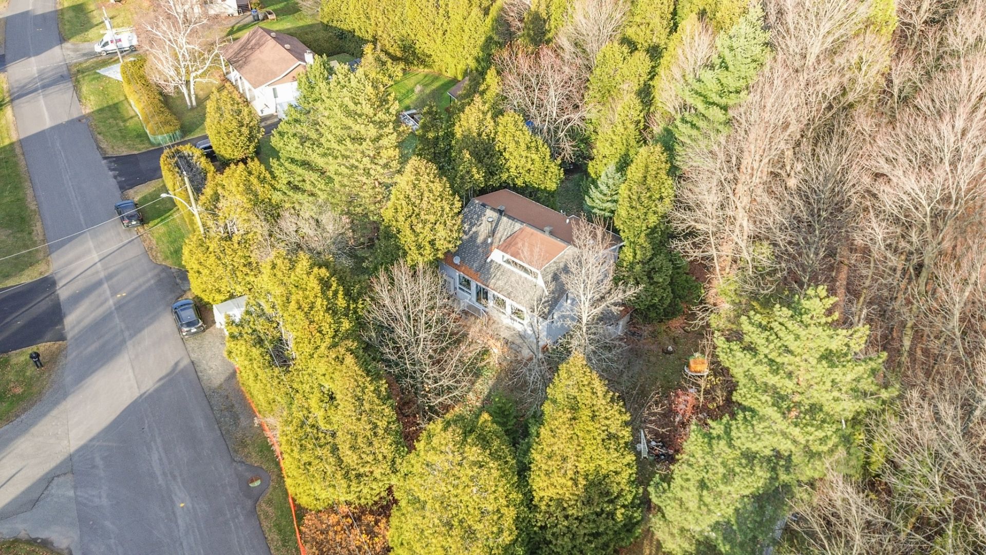 Terrain boisé, très intime.