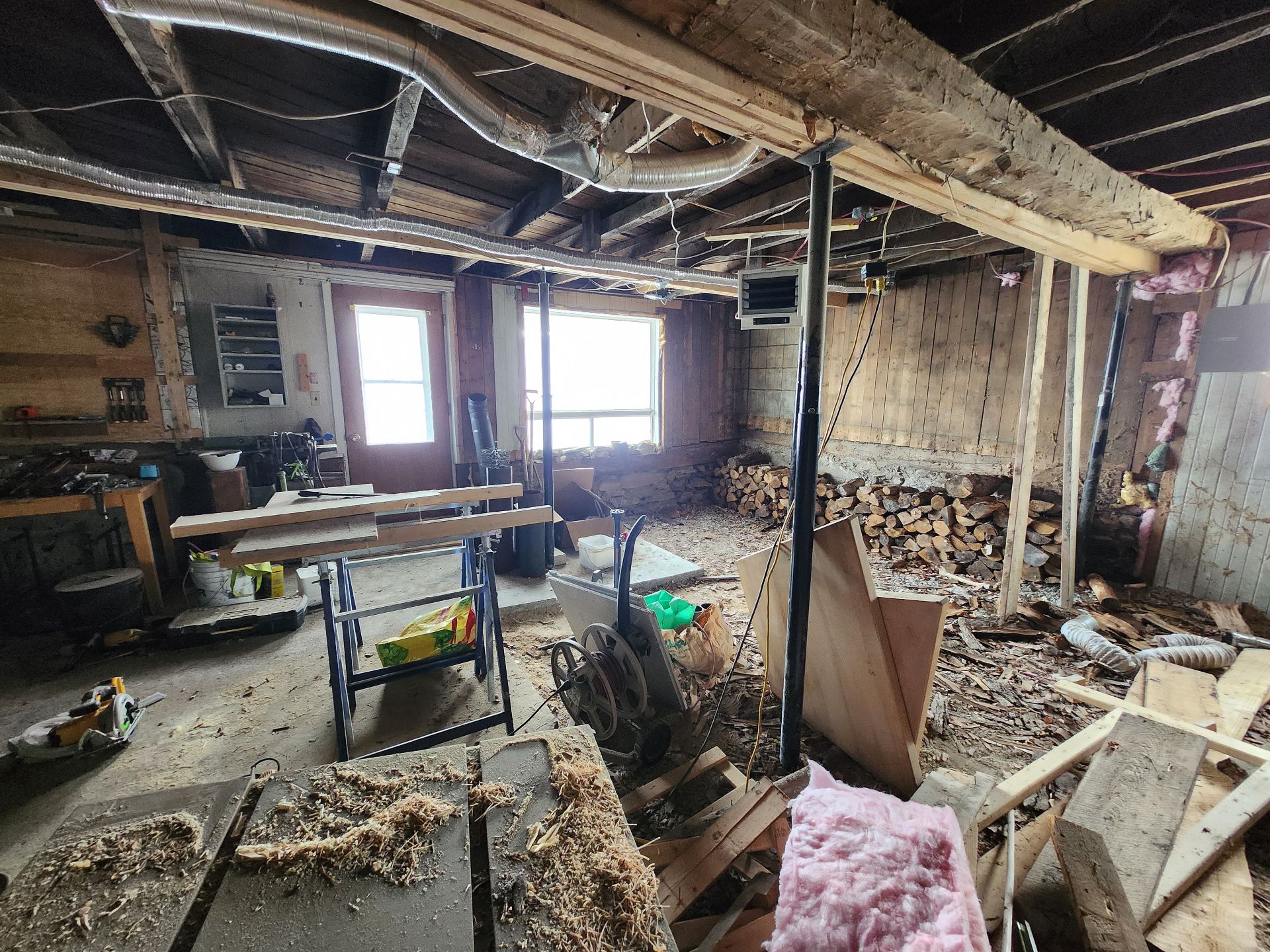 Fondation, pierre, béton, plancher gravel et béton