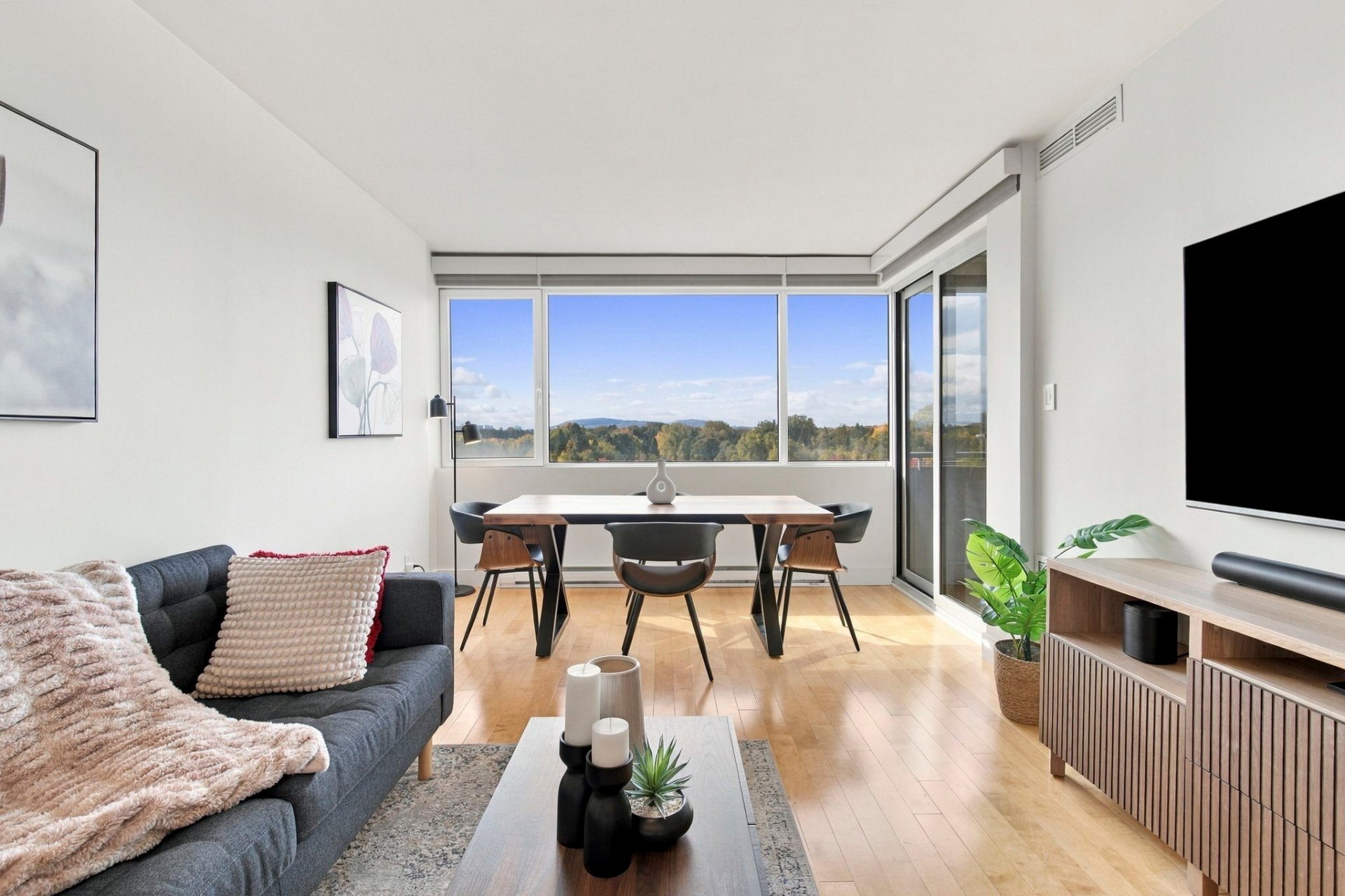 Open-concept living and dining room