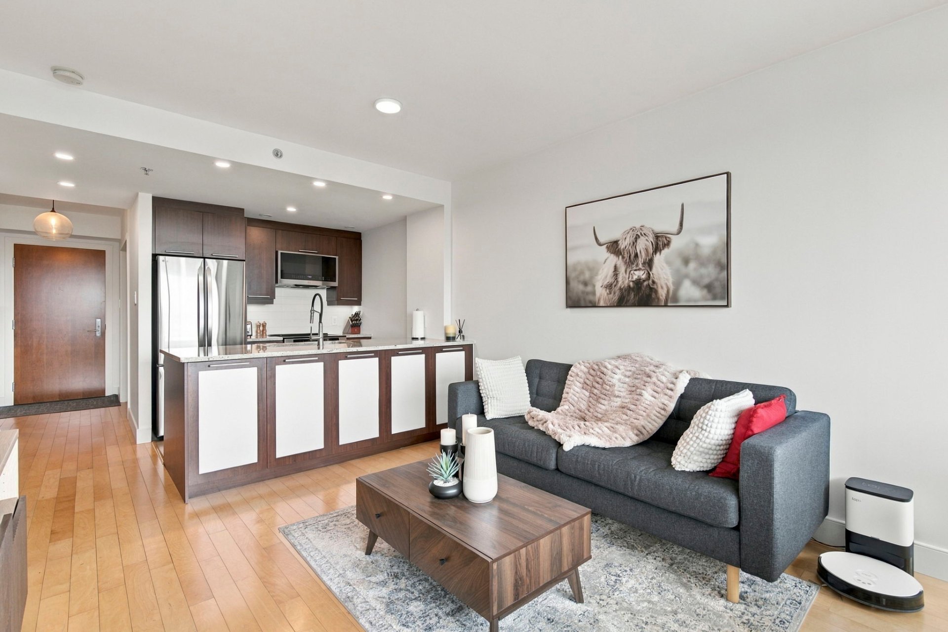Living room open to the kitchen