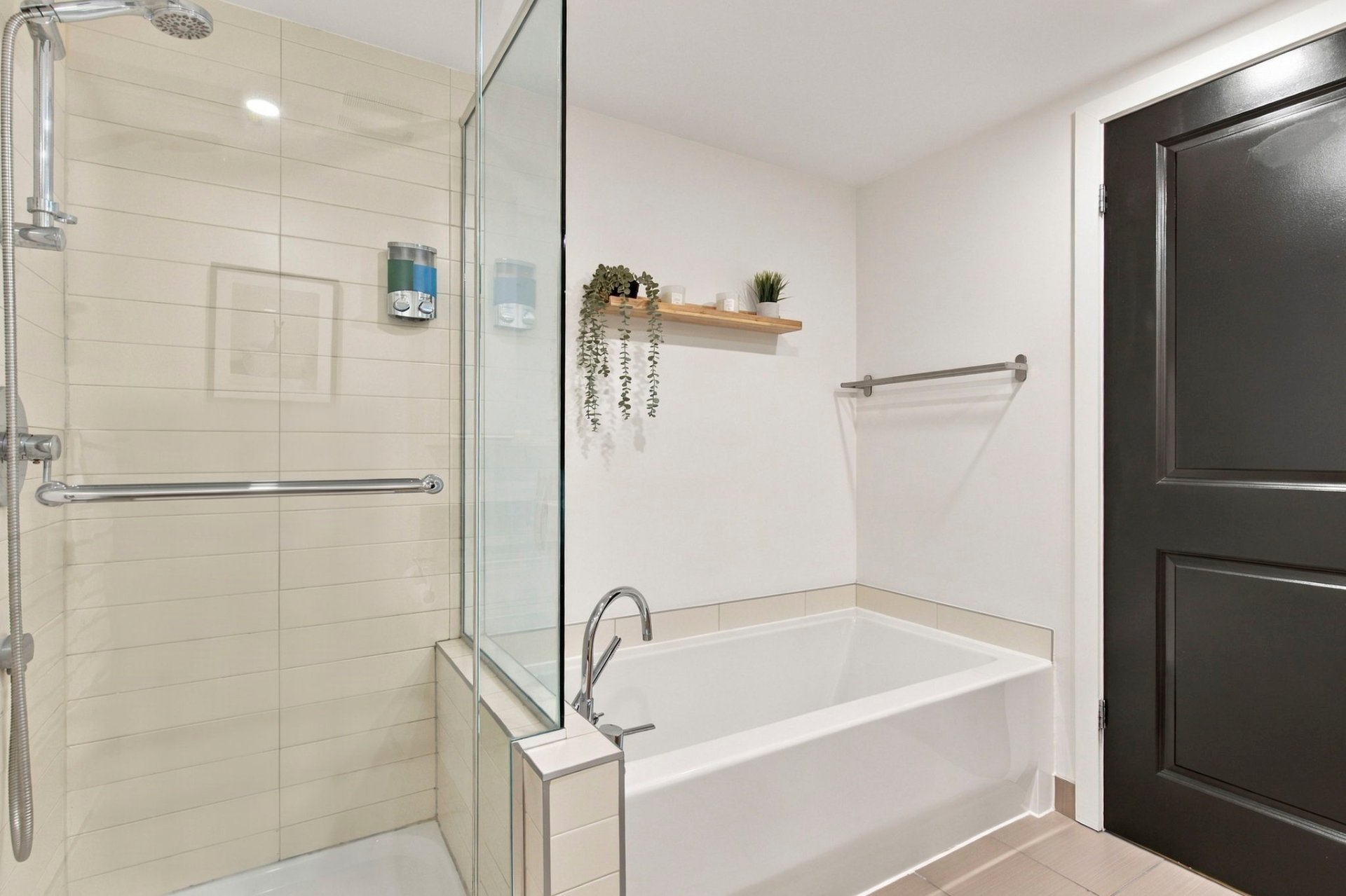 Bathroom, tub and glass shower