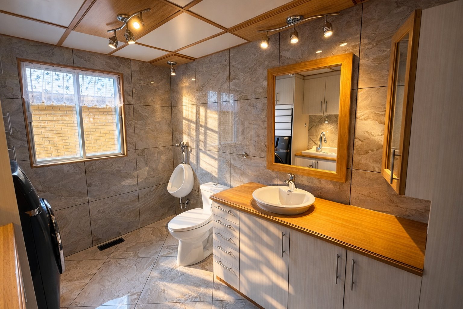 Salle d'eau avec laveuse et sécheuse, porcelaine