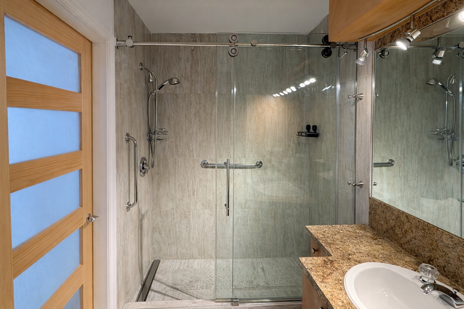 Grande douche en céramique sur mesure.