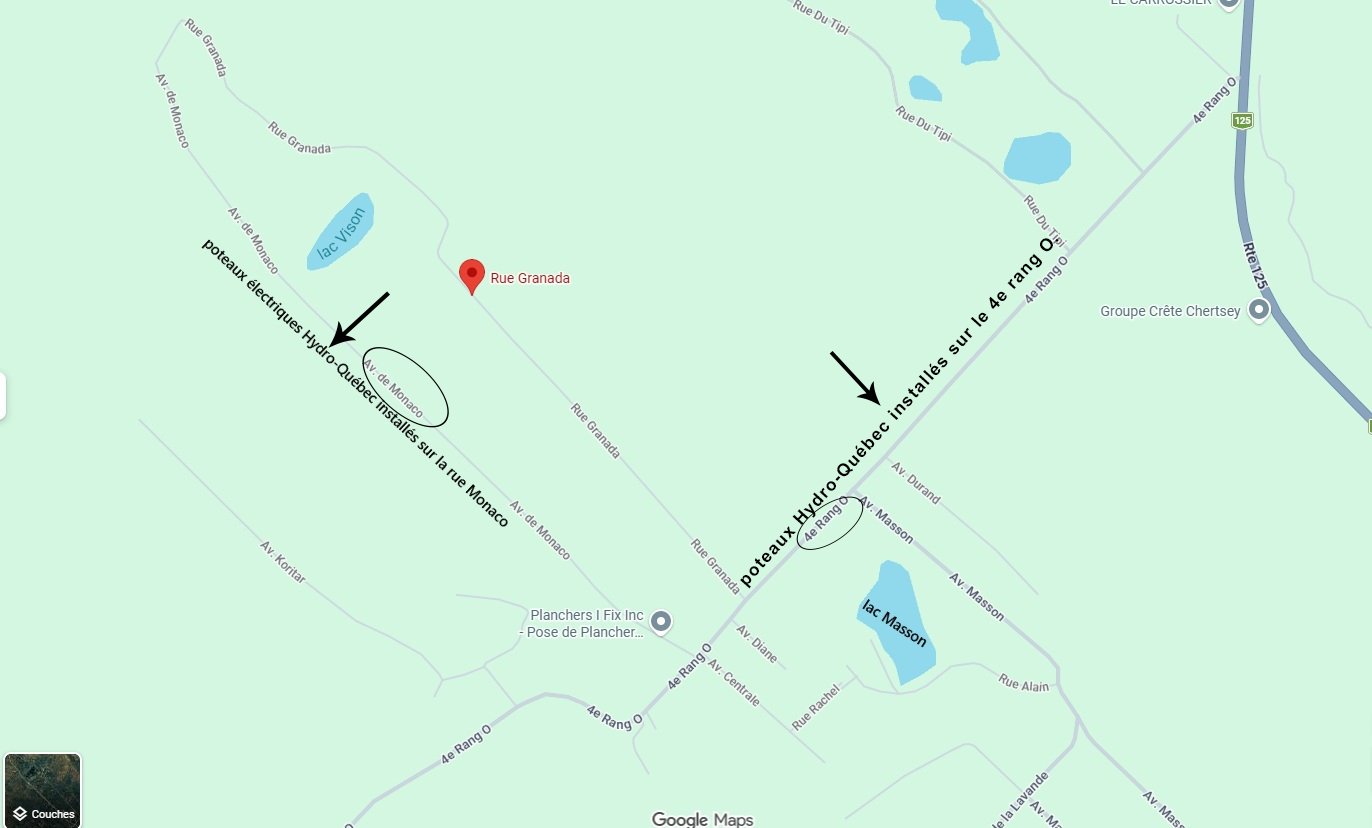 Google Maps poteaux Hydro-Québec à proximité