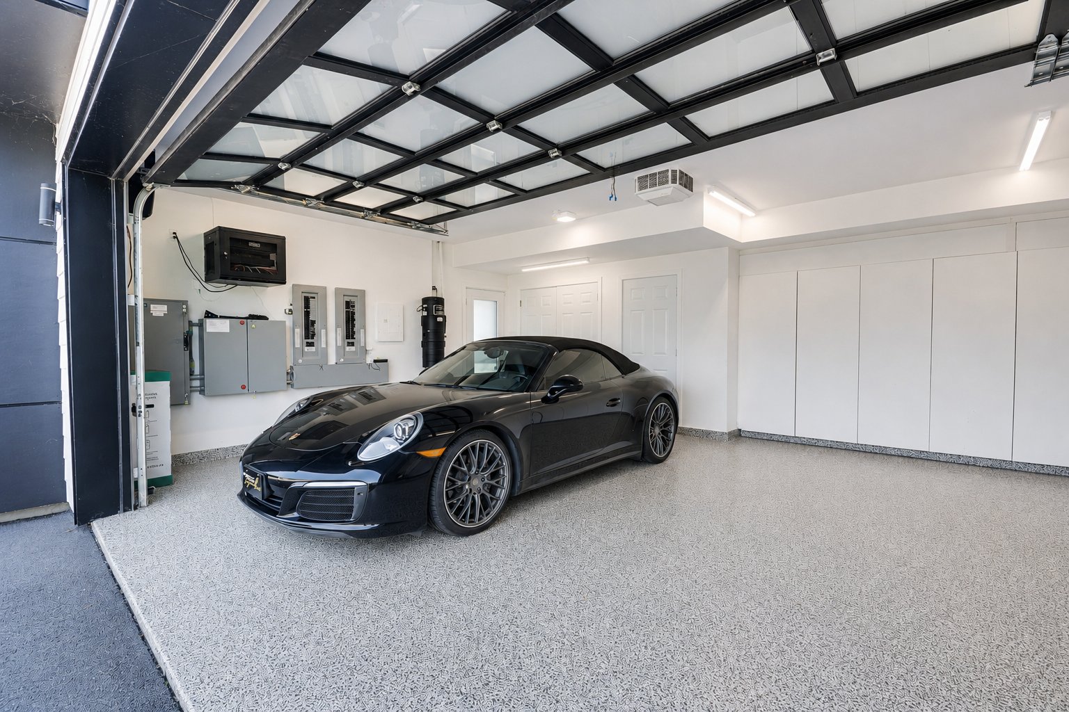 Double garage with epoxy flooring