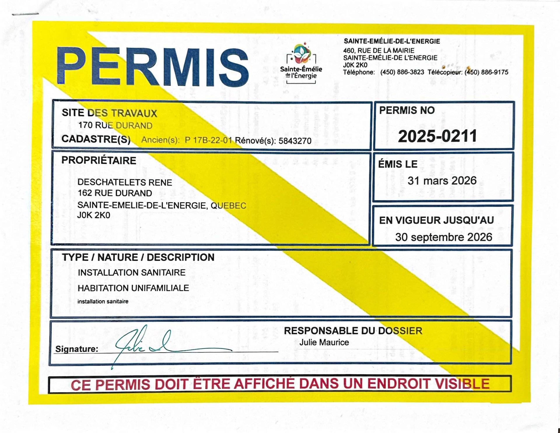 permis installation sanitaire