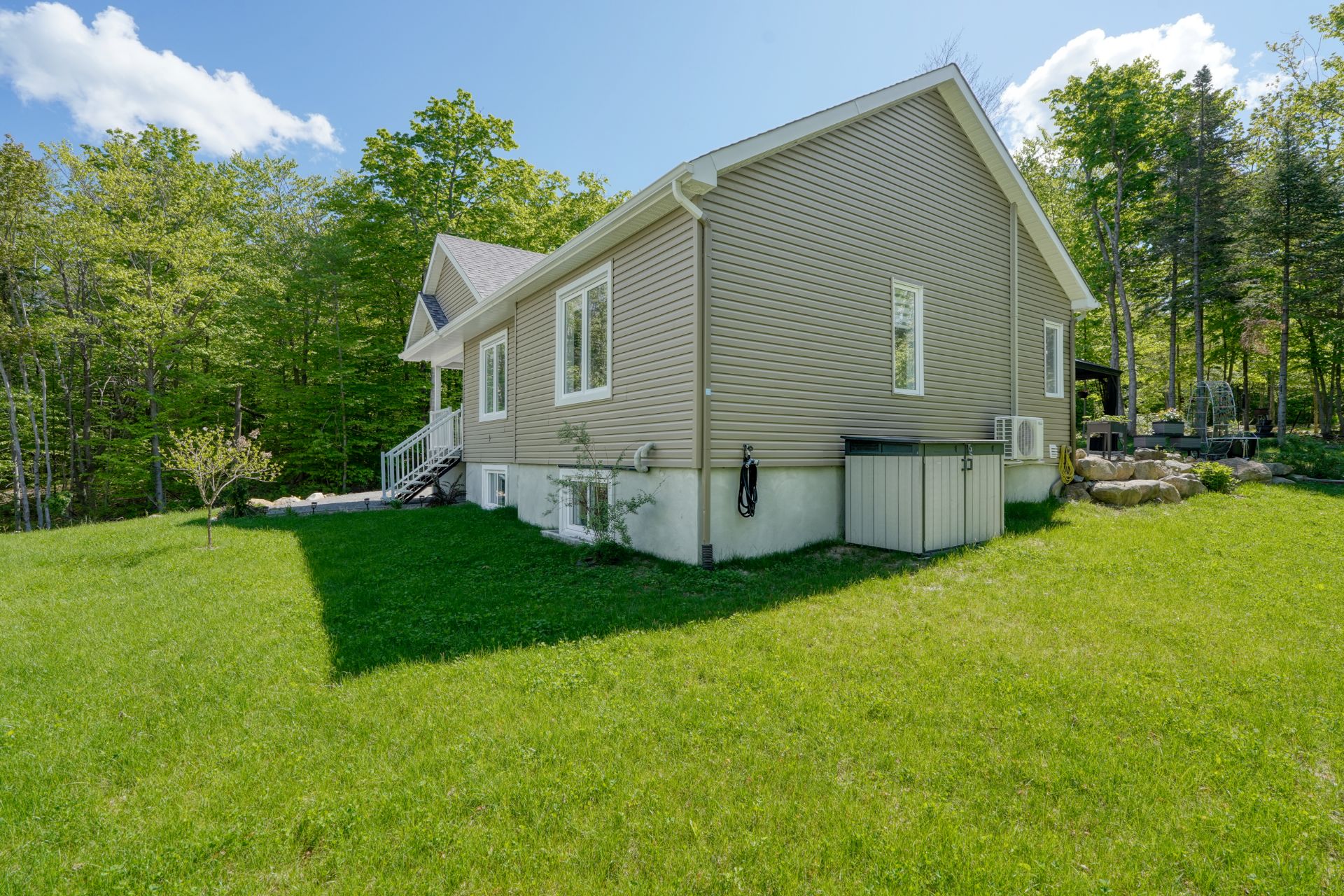 With heat pump and plenty of outdoor storage