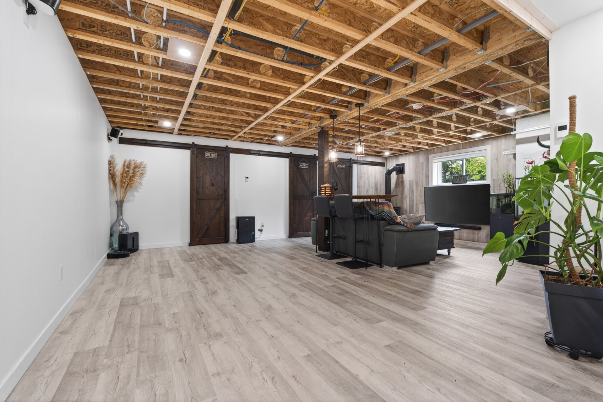 Industrial style living room or family room