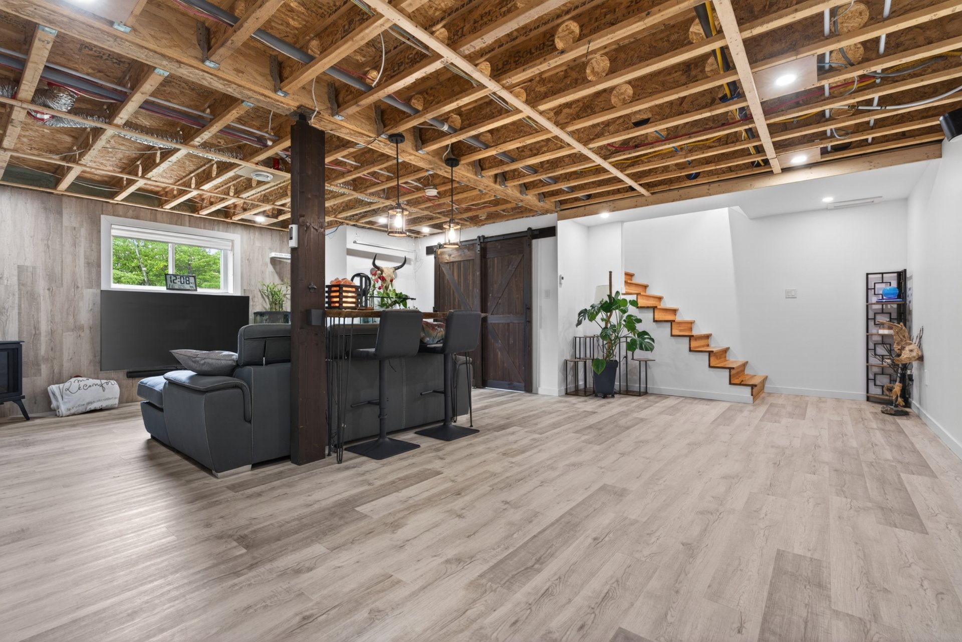 Industrial style living room or family room