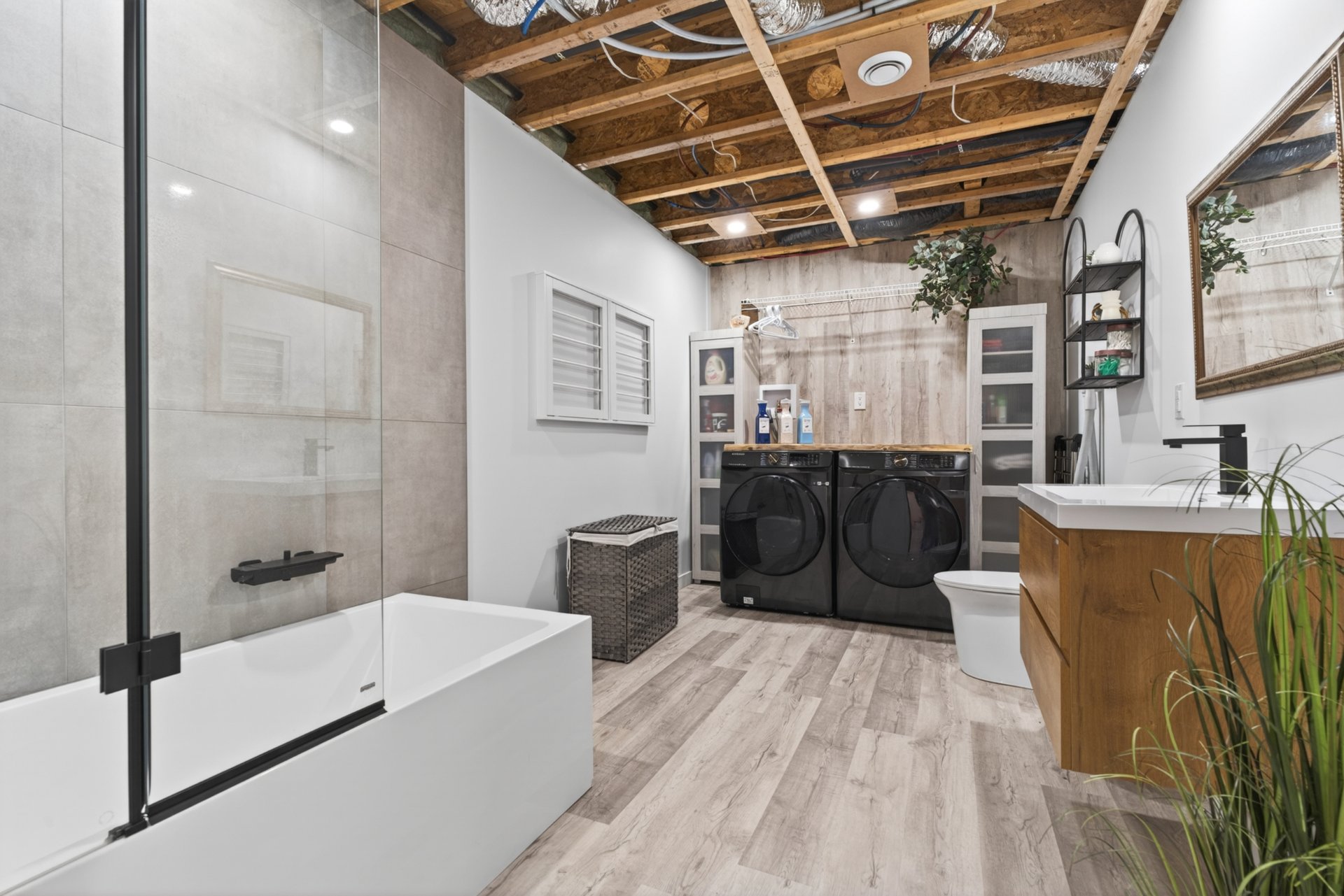 Basement bathroom with laundry room