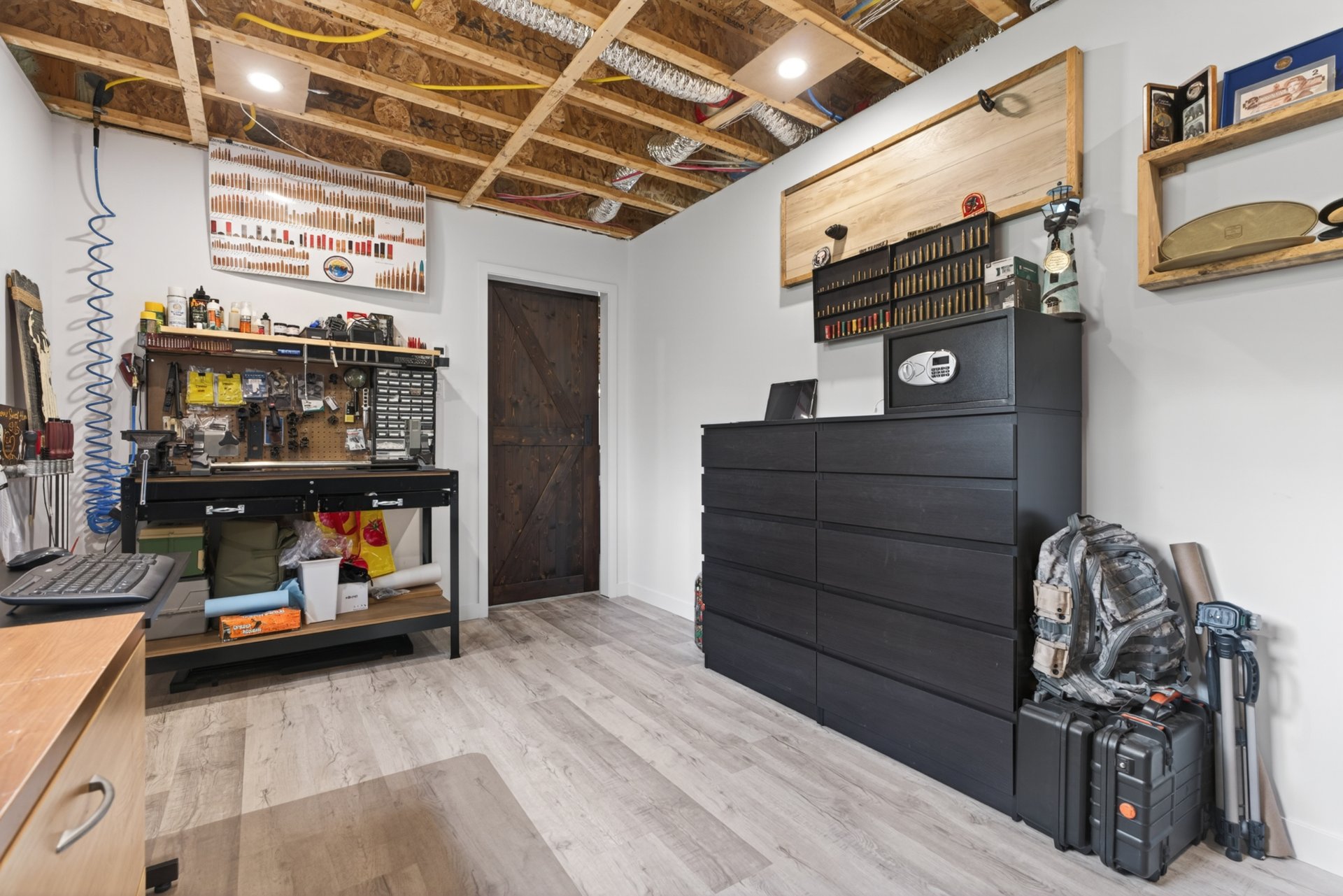 Basement bedroom/office - Industrial style ceiling